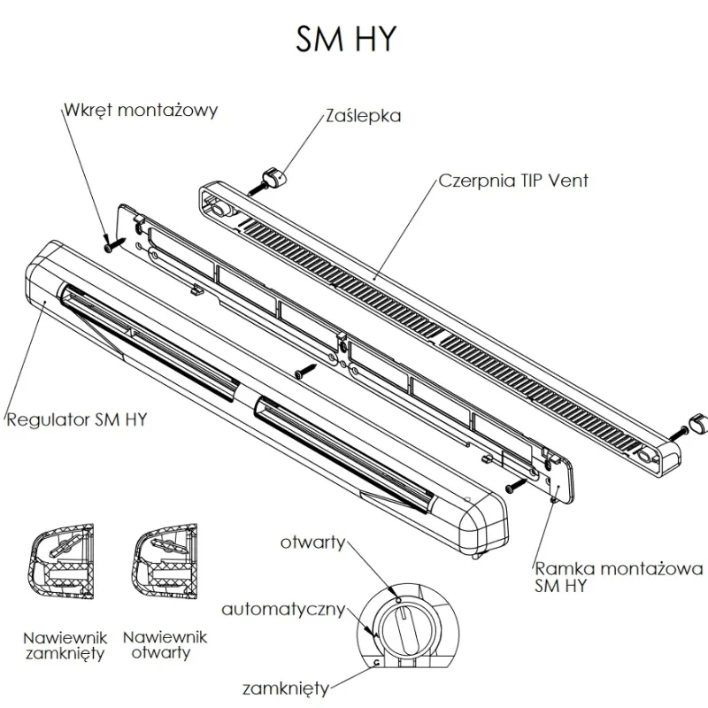 Nawiewnik SM HY Higrosterowany okienny biały, 10502206 - 5