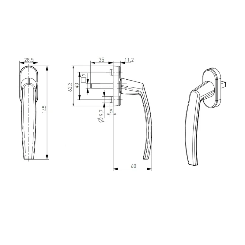 Klamka okienna Victory aluminiowa Srebrna 9006, 132SILV3545D